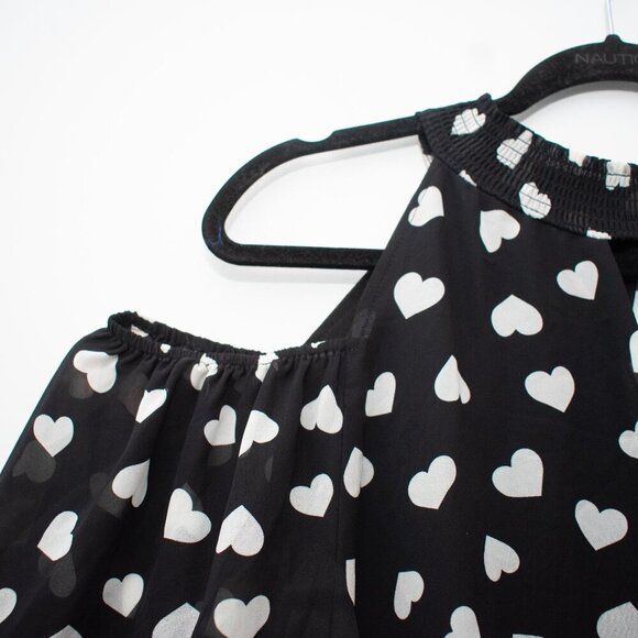 Cato Keyhole Neckline Cold Shoulder 3/4 sleeve Sheer Heart Print Blouse XL - Picture 4 of 8